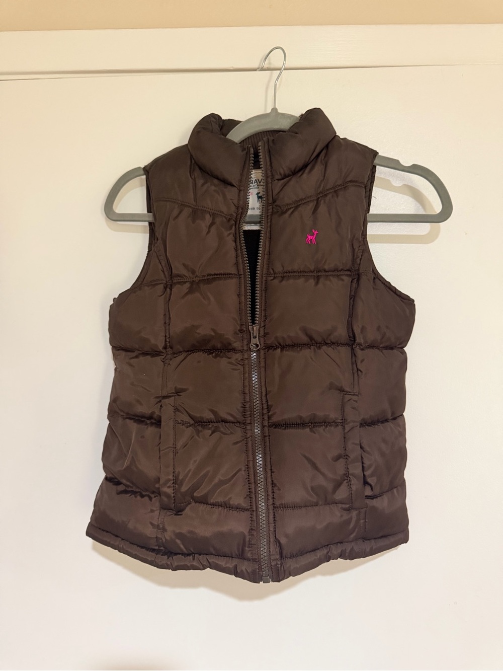 Old Navy Brown Puffer Vest with Pink Logo